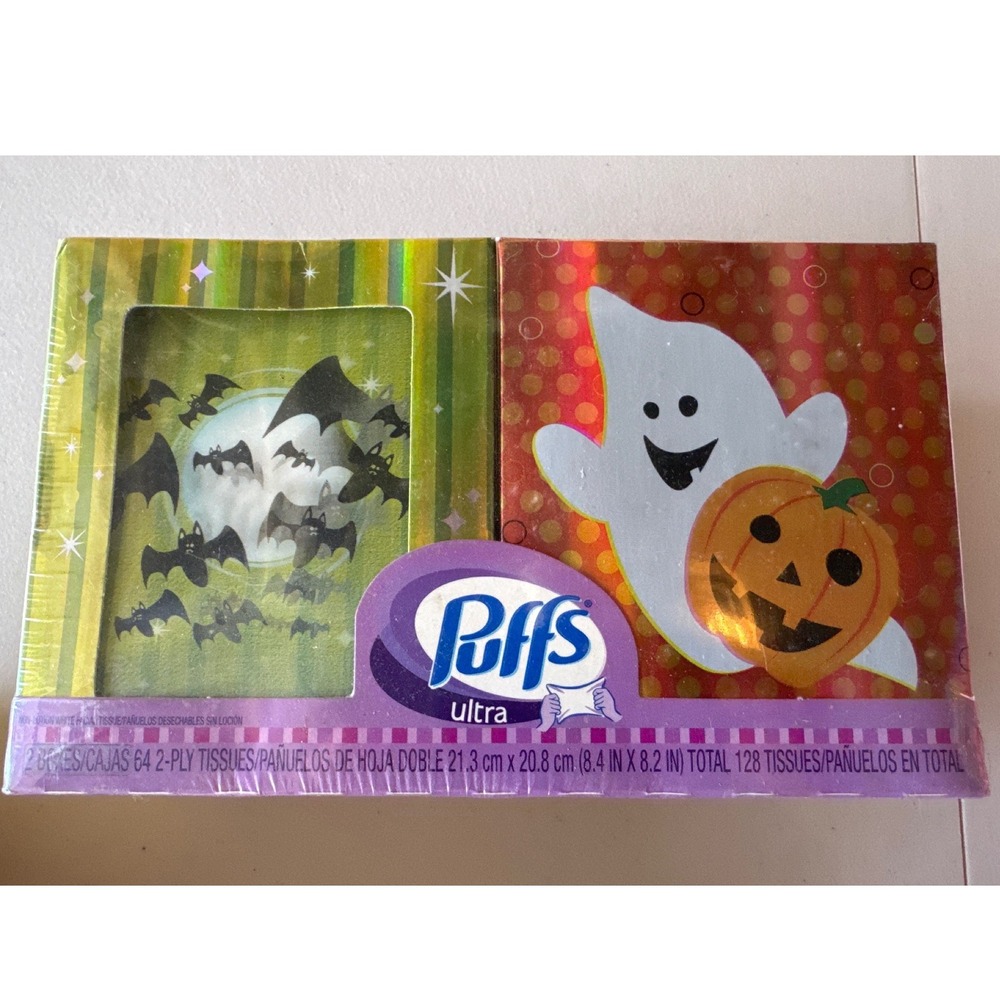 Vintage 2007 Puffs Ultra Halloween Tissues 2 Pack Holographic Boxes Sealed USA